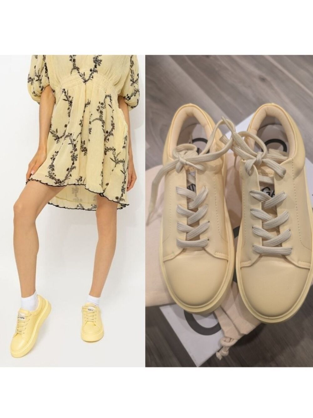 Ganni | Vegea Platform Vegan Leather Sneakers In Pale Banana (38/US8)